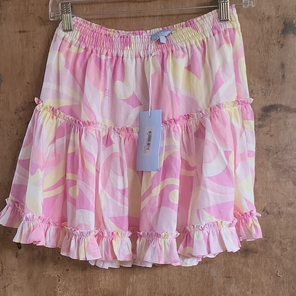 Hill House Paz skirt ruffled  medium pink paisley NWT Spring Style